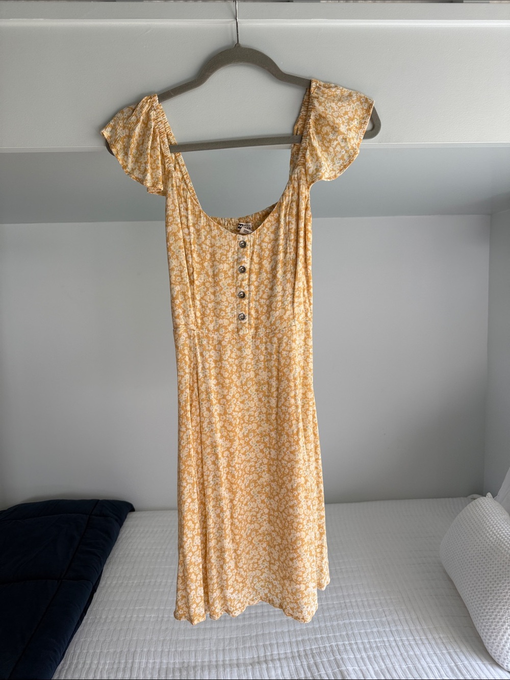 Billabong Yellow Floral Mini Dress with Button Front